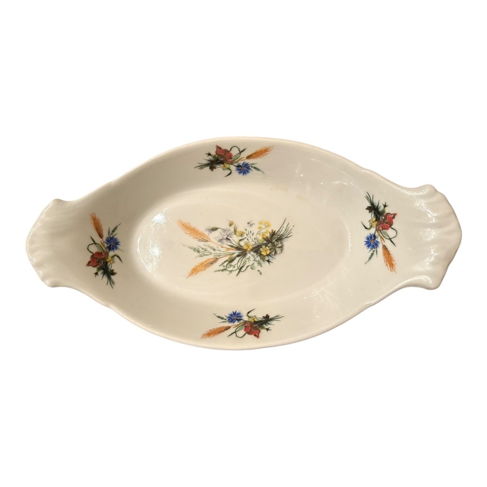 Cordon Bleu France Delicate Flowers  Au Gratin Oval Trinket Tray OR Jewelry Dish